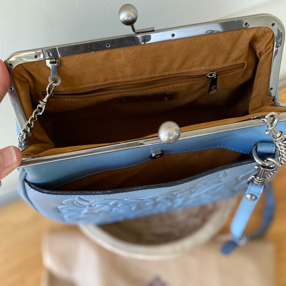 Authentic Patricia Nash Canisi Rose Tooled Leather Framed Satchel Crossbody Bag - Picture 7 of 15